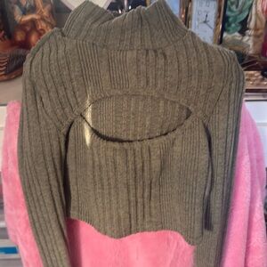 Brown Slim Fit Stand Collar Long Sleeve Crop Top